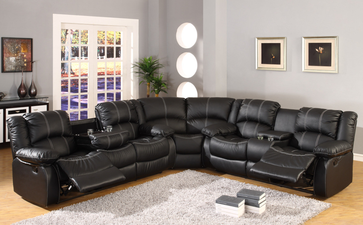 mfsf3591 - Paolo Black Bonded Leather 3 Piece Reclining Sectional
